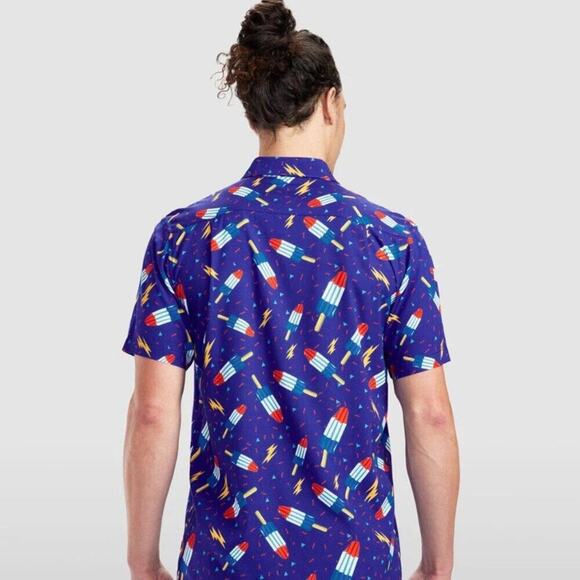 Tipsy Elves Men's Grand Finale Fireworks Patriotic Button Down Shirt Sz M - Picture 5 of 5